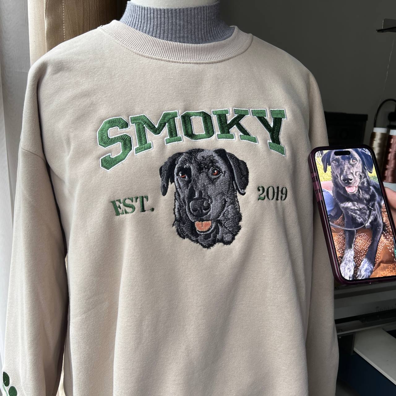 Custom Embroidered Dog Sweatshirt, The Dog Face Hoodie, Embroidered Pet Sweatshirt With Portrait Outline, Dog Mom Life Shirt, Gift For Mom